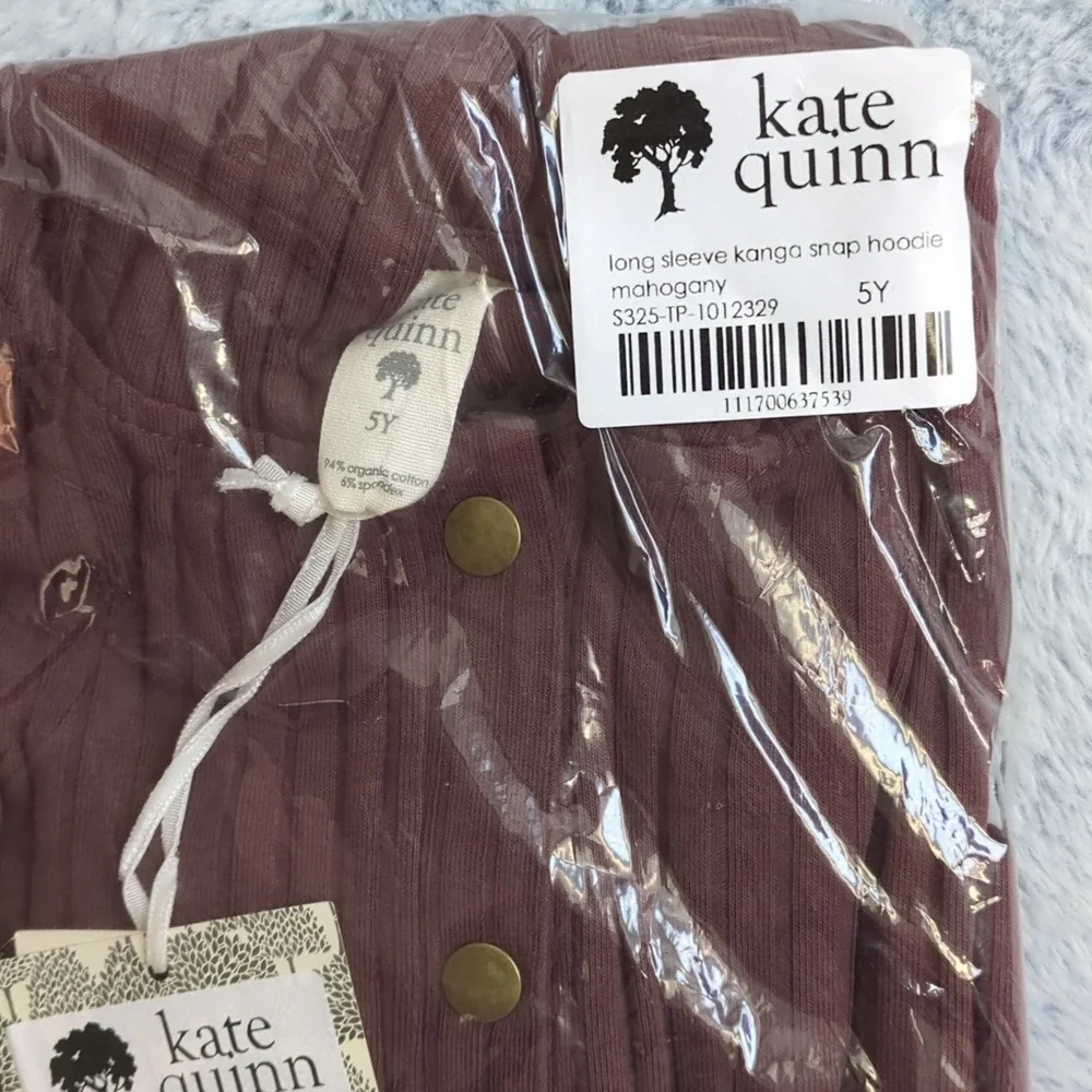 NWT 5Y Kate Quinn Long Sleeve Kanga Snap Hoodie Hooded Jacket Mahogany Wide Rib